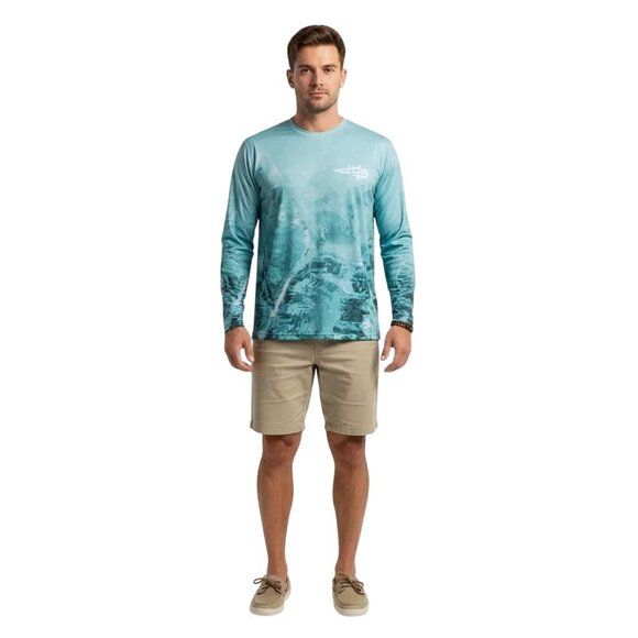 reel life Other - Reel Life Men's Teal Water Print Pattern Long Sleeve Pullover Shirt Size M/M